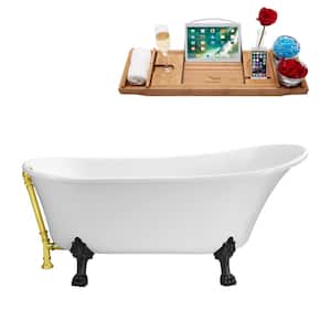 63 in. Acrylic Clawfoot Non-Whirlpool Bathtub in Glossy White With Matte Black Clawfeet And Polished Gold Drain