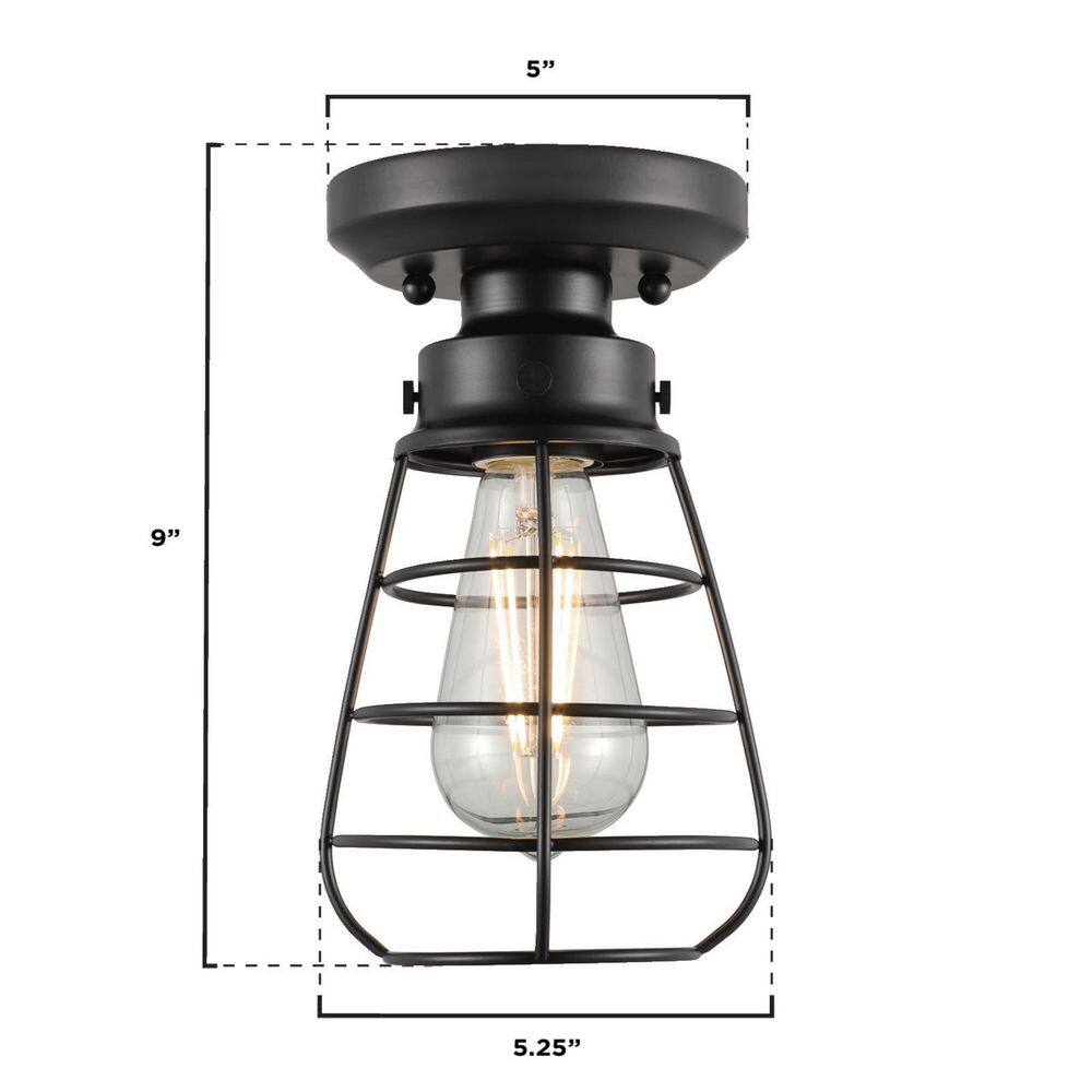 Matte Black Industrial Cage Semi-Flush Mount Ceiling Light