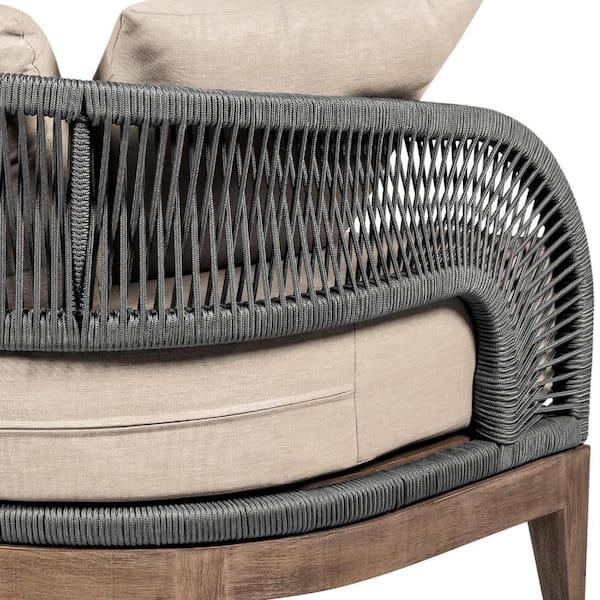 Kimi Brown 1-Piece Wood Outdoor Sectional Sofa with Gray Rope and Taupe Olefin Cushions