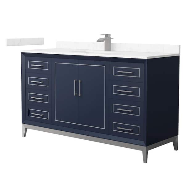 Wyndham Collection Marlena 60 in. W x 22 in. D x 35.25 in. H Single Bath Vanity in Dark Blue with Carrara Cultured Marble Top