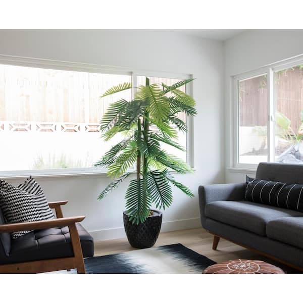VINTAGE HOME 4.84 ft. Tall Artificial Faux Real Touch Real Touch Palm Tree With Fiberstone Planter