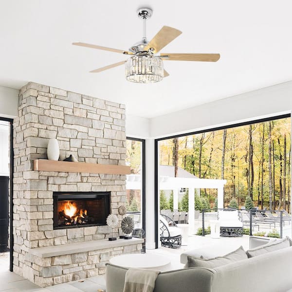 Shellie 52 in. Indoor Modern Downrod Mount Chrome Crystal Ceiling Fan with Light Kit and Remote Control