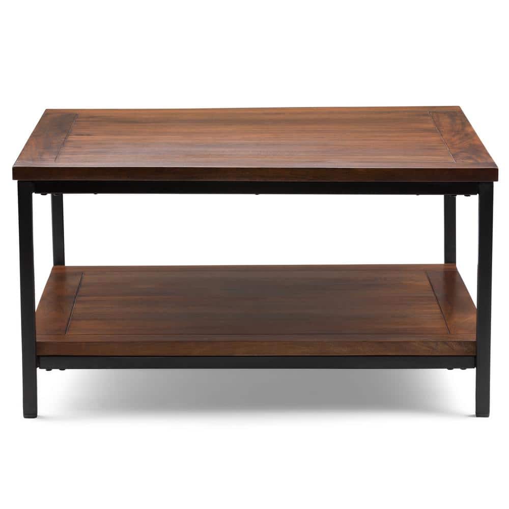 Modern Industrial Black Metal Square Coffee Table with Storage