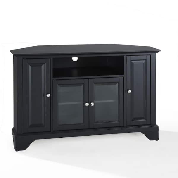 CROSLEY FURNITURE LaFayette 48 in. Black Wood Corner TV Stand Fits TVs Up to 52 in. with Storage Doors