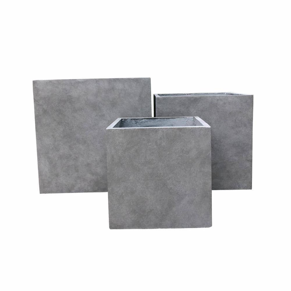 Set of 3 Kante Lightweight Modern Square Outdoor 16", 12", 10" Tall Planters Natural Concrete - Rosemead Home & Garden, Inc.