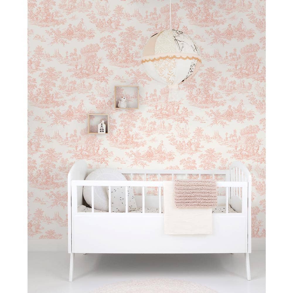 Blush Pink Vinyl Peel and Stick Wallpaper with French Countryside Design