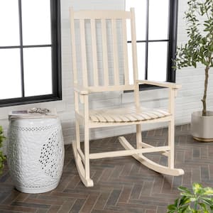 Seagrove Farmhouse Classic Slat-Back 350 lbs. Support Acacia Wood Outdoor Rocking Chair, Almond