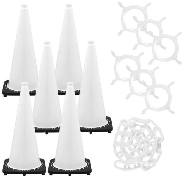 28 in. White Traffic Cone and Chain Kit