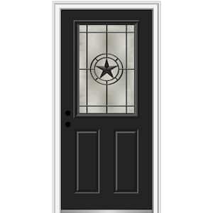 Elegant Star 32 in. x 80 in. 2-Panel Right-Hand 1/2 Lite Decorative Glass Black Painted Fiberglass Prehung Front Door