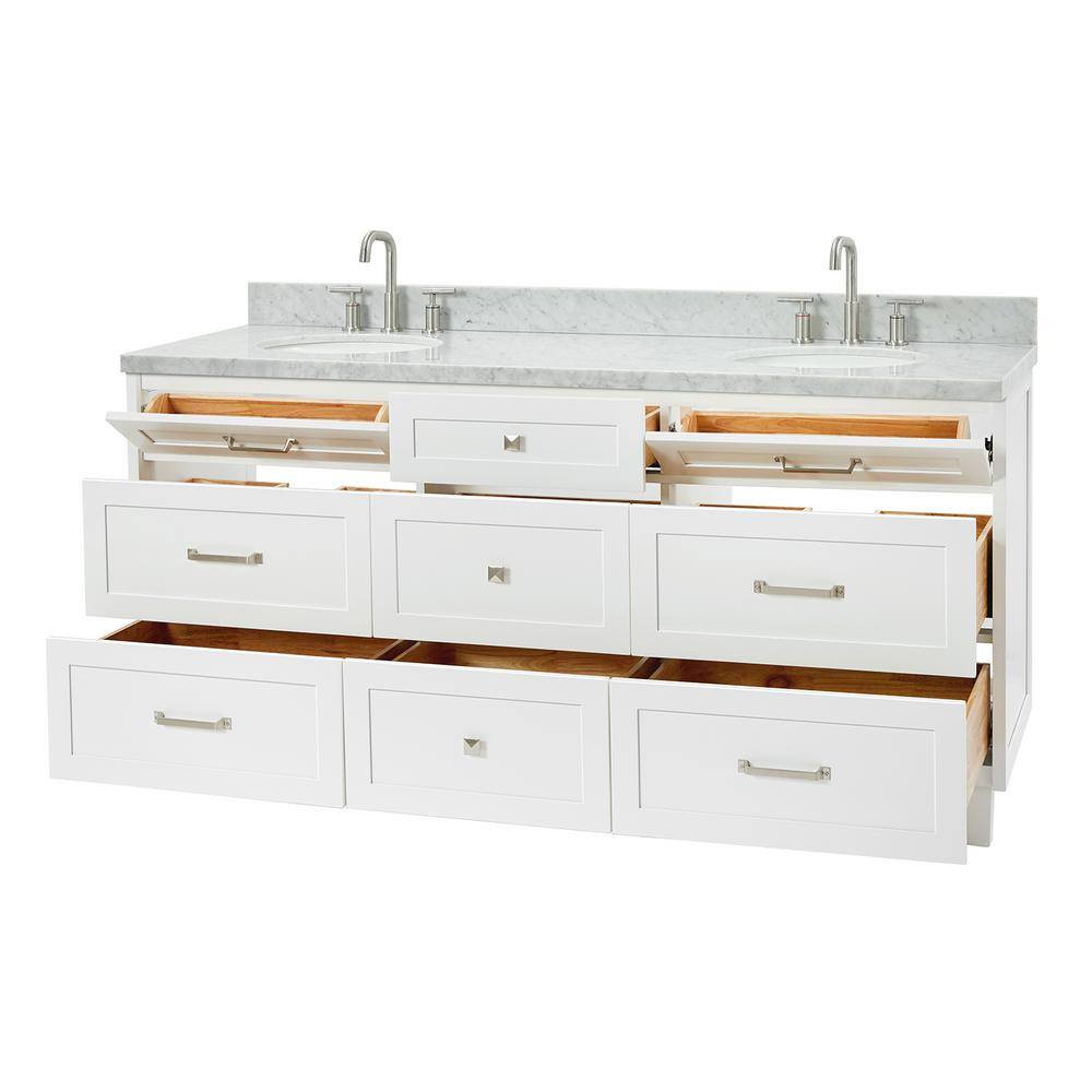 White Double Sink Bathroom Vanity with Carrara Marble Top