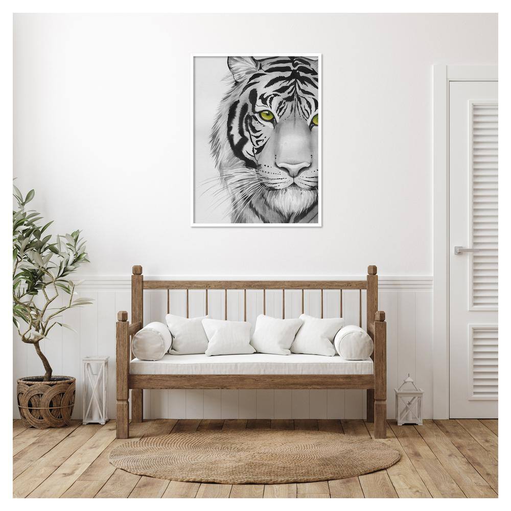 Snow Tigre II Black and White Framed Wall Art Print