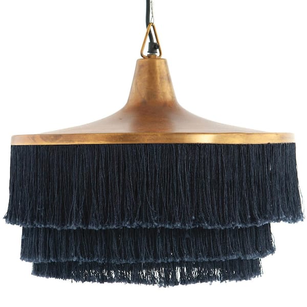 Storied Home 1-Light Charcoal Grey Pendant Light with Fringe Shade