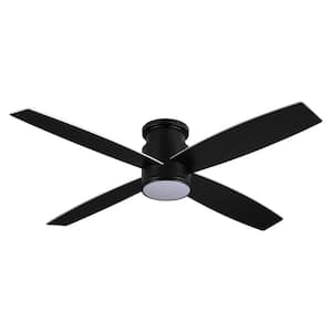 44 in. Black Indoor Flush Mount DC Ceiling Fan with Integrated LED Lights, 4-Reversible Blades