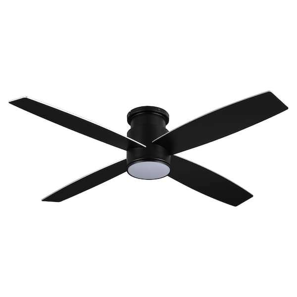 WINGBO 44 in. Black Indoor Flush Mount DC Ceiling Fan with Integrated LED Lights, 4-Reversible Blades