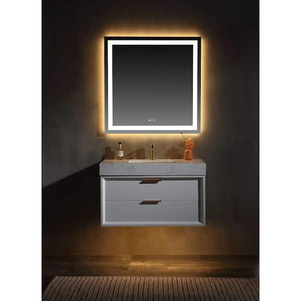 Moray 36 in. W x 21 in. D x 21 in. H Floating Single Sink Bath Vanity in White with White Engineer Marble Countertop