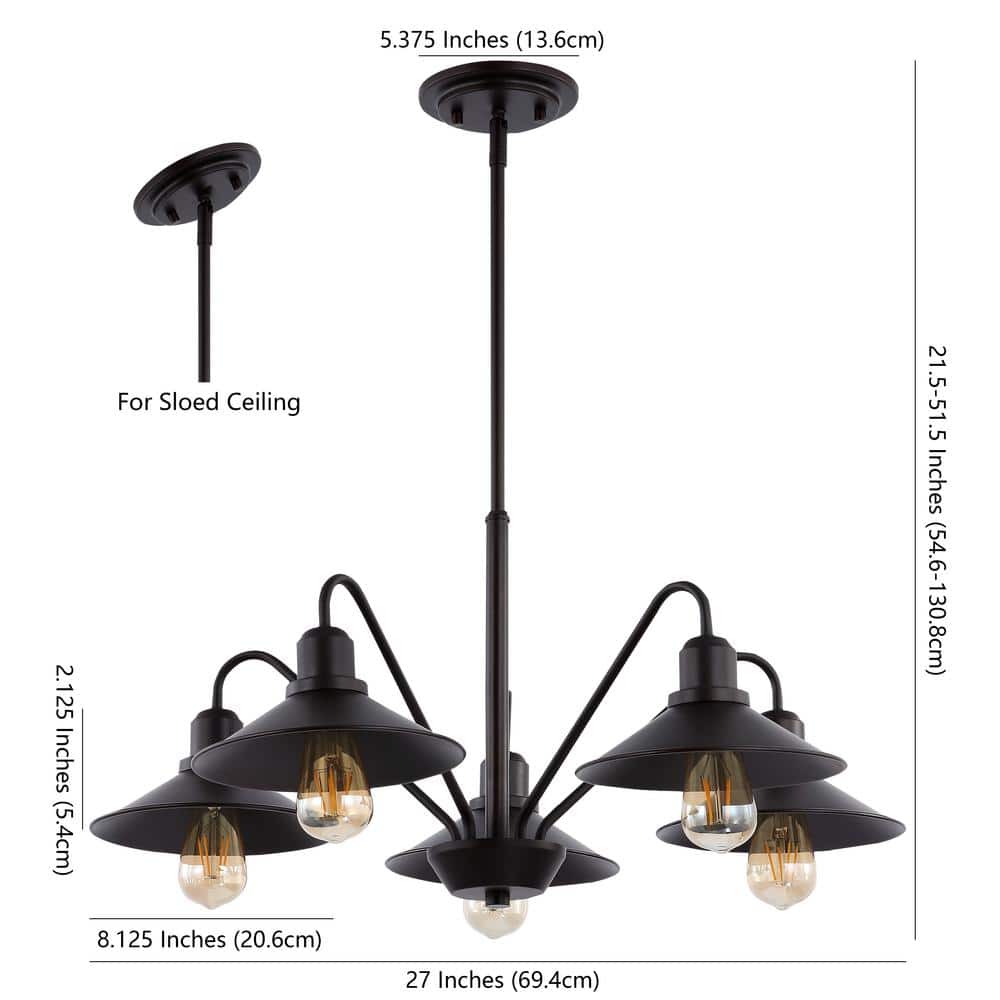 Cole 27" Black Iron Farmhouse Chandelier with Triangular Shades