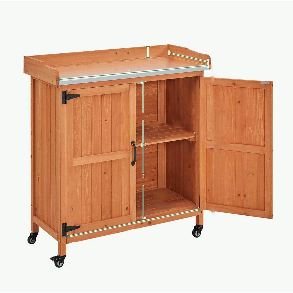 Garden Potting Bench with Storage and Metal-Plated Top : Wooden Worktable (Brown) price history on PriceWatchPro