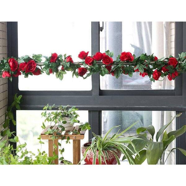 128 in. Red Indoor/Outdoor Artificial Rose Vine Flowers 2-Pack 16