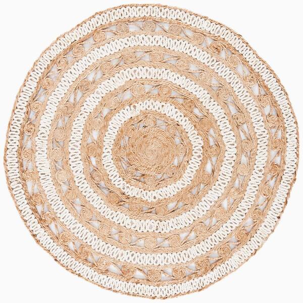 SAFAVIEH Natural Fiber Ivory/Beige Doormat 3 ft. x 3 ft. Woven Ornate ...