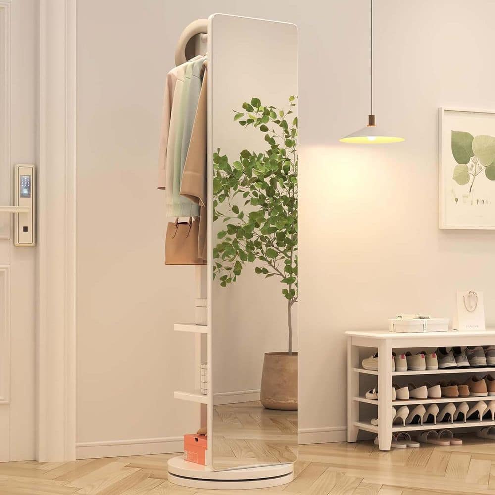 White 17.7 in. W x 65.7 in. H 360° Swivel Full-Length Dressing Mirror Floo