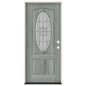 36 in. x 80 in. Left-Hand/Inswing 3/4 Oval McAlpine Decorative Glass Stone Steel Prehung Front Door