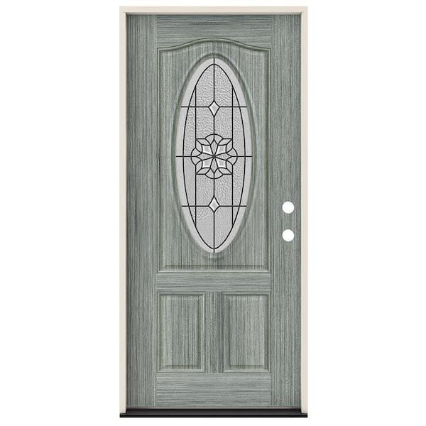 JELD-WEN 36 in. x 80 in. Left-Hand/Inswing 3/4 Oval McAlpine Decorative  Glass Stone Steel Prehung Front Door THDJW230400229 - The Home Depot