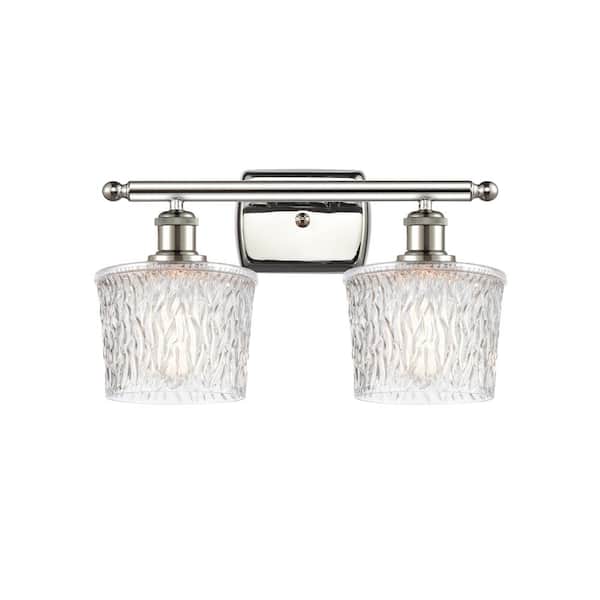 Niagra 16 in. 2 Light Polished Nickel, Clear Vanity Light with Clear Glass Shade