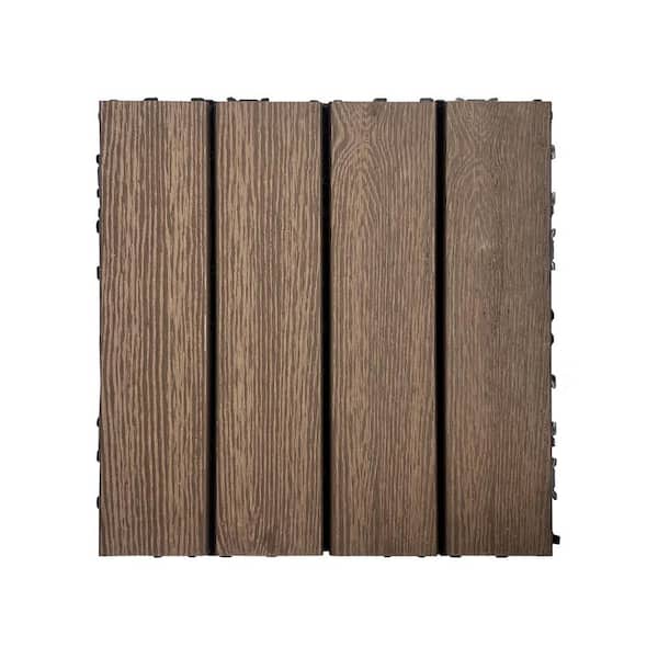 WRIGHTMASTER 1 ft. x 1 ft. Wood and Plastic Composite Interlocking Deck Tile in Walnut Light Wood Grain (20 sq. ft. per Box)
