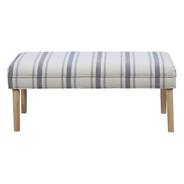 HomeFare Upholstered Cambridge Blue Stripe Bench