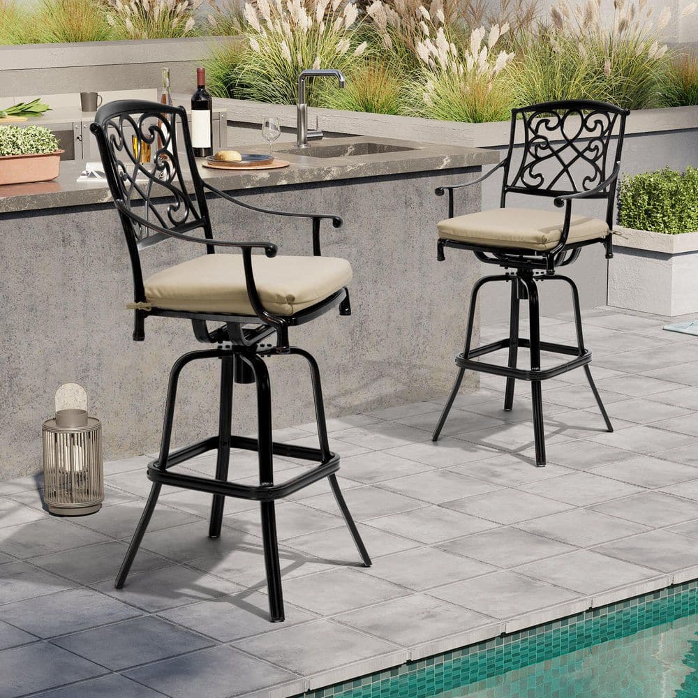 Swivel Cast Aluminum Outdoor Bar Stool with Sunbrella Light Tan Cushion (2-Pack) price history on PriceWatchPro