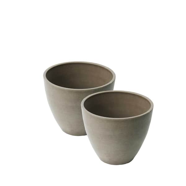 Unbranded Valencia 10 in. Dia x 8.3 in. H Spun Taupe Plastic Round Taper Curve Planters (2-Pack)