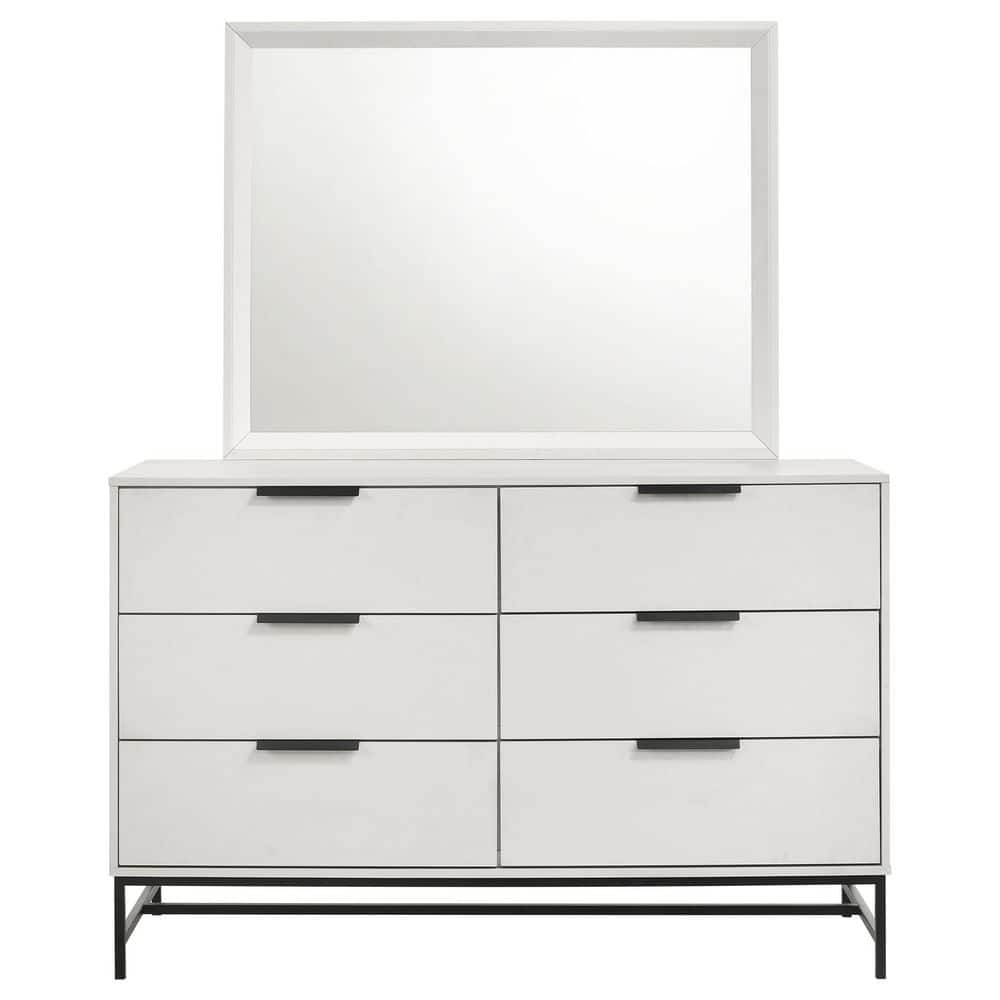 Sonora White 6-Drawer Dresser with Mirror and Black Hardware