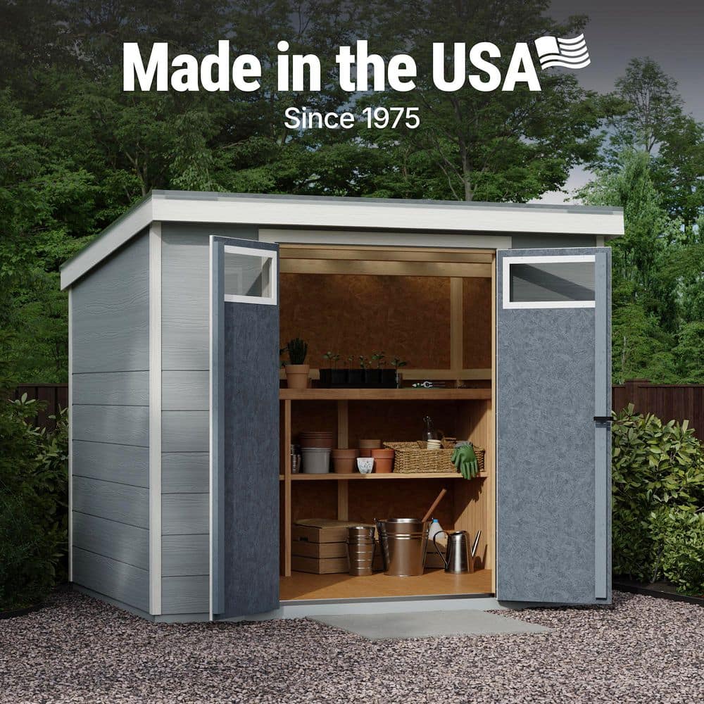 Highland 6' x 8' Beige Wooden Storage Shed with Windows