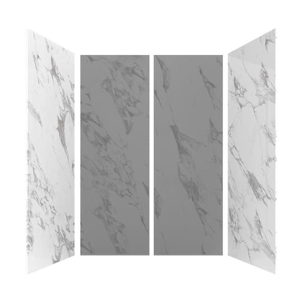 CASTICO 36 in. W x 84 in. 2-Piece Glue Up Solid Composite Stone Shower Alcove Side Walls in Carrara