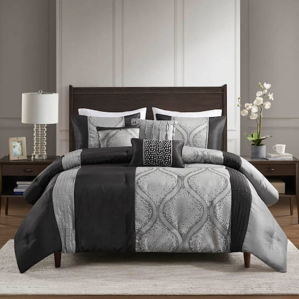 Madison Park Monroe 6-Piece Black/Silver Polyester Full/Queen Comforter Set