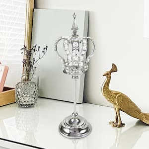 Silver Table Decor Decorative Crown Metal Accent Piece with Mirror 10 in.