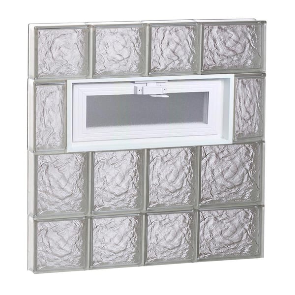 Clearly Secure 25 in. x 27 in. x 3.125 in. Frameless Ice Pattern Vented Glass Block Window