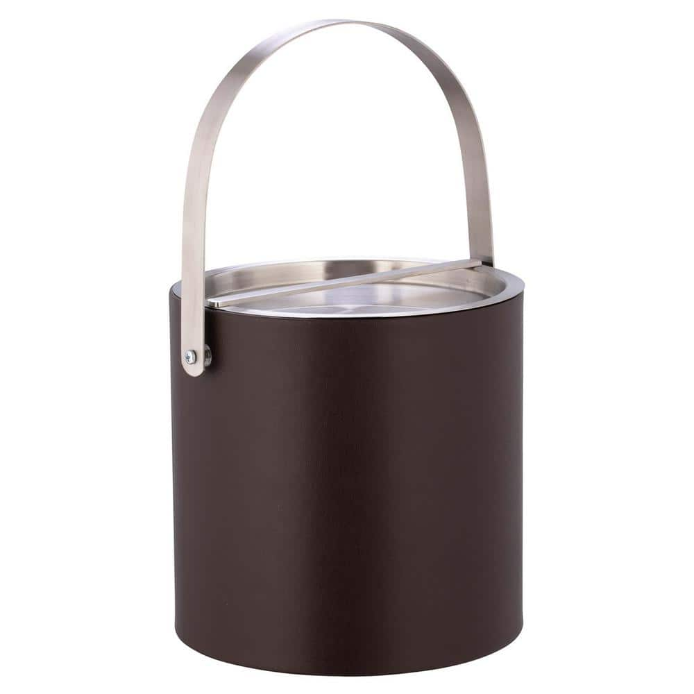 Kraftware Sydney 3 qt. Chocolate Brown Ice Bucket with Brushed Chrome Arch Handle and Bridge Cover