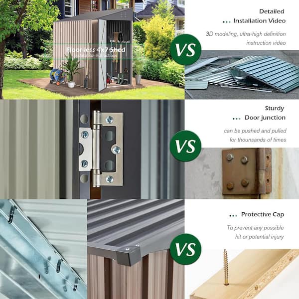 AECOJOY 6 ft. W x 8 ft. D Outdoor Lean to Storage Metal Shed Grey