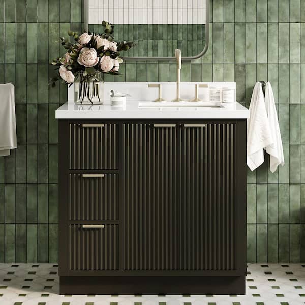 Milan 37 in. W x 21.5 in. D x 36 in. H Single Sink Bath Vanity in Black with Pure White Quartz Top