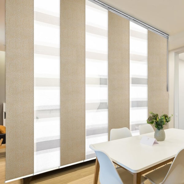 EMOH Rodanthe Gleam 110 in. - 153 in. W x 94 in. L Adjustable 7- Panel Satin Nickel Single Rail Panel Track, 23.5 in. Slates