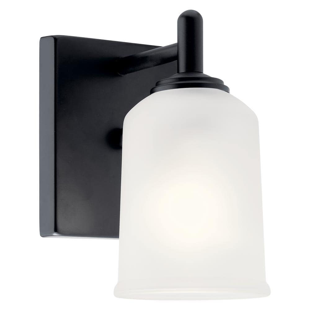 Shailene 1-Light Black Bathroom Indoor Wall Sconce Light with Satin Etched Glass Shade price history on PriceWatchPro