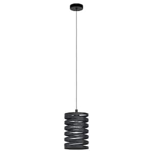Cremella 7.1 in. W x 10.2 in. H 1-Light Black Drum Mini Pendant with Spiral Metal Shade