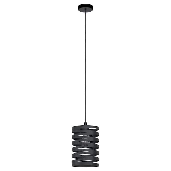 Eglo Cremella 7.1 in. W x 10.2 in. H 1-Light Black Drum Mini Pendant with Spiral Metal Shade