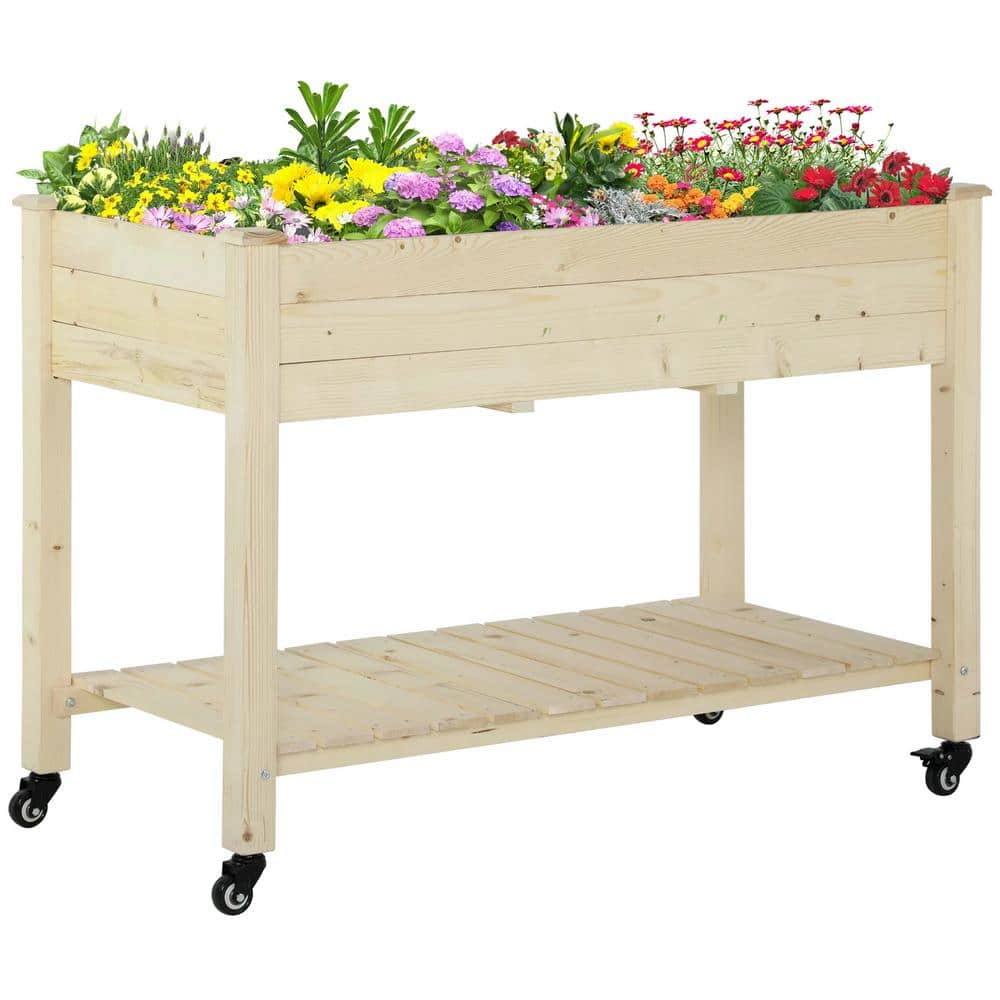 Outsunny Raised Garden Bed 47 in. x 22 in. x 33 in. Elevated Wooden Planter