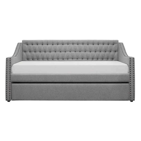 Lazzara Callie Gray Fabric Upholstered Twin Daybed with Trundle