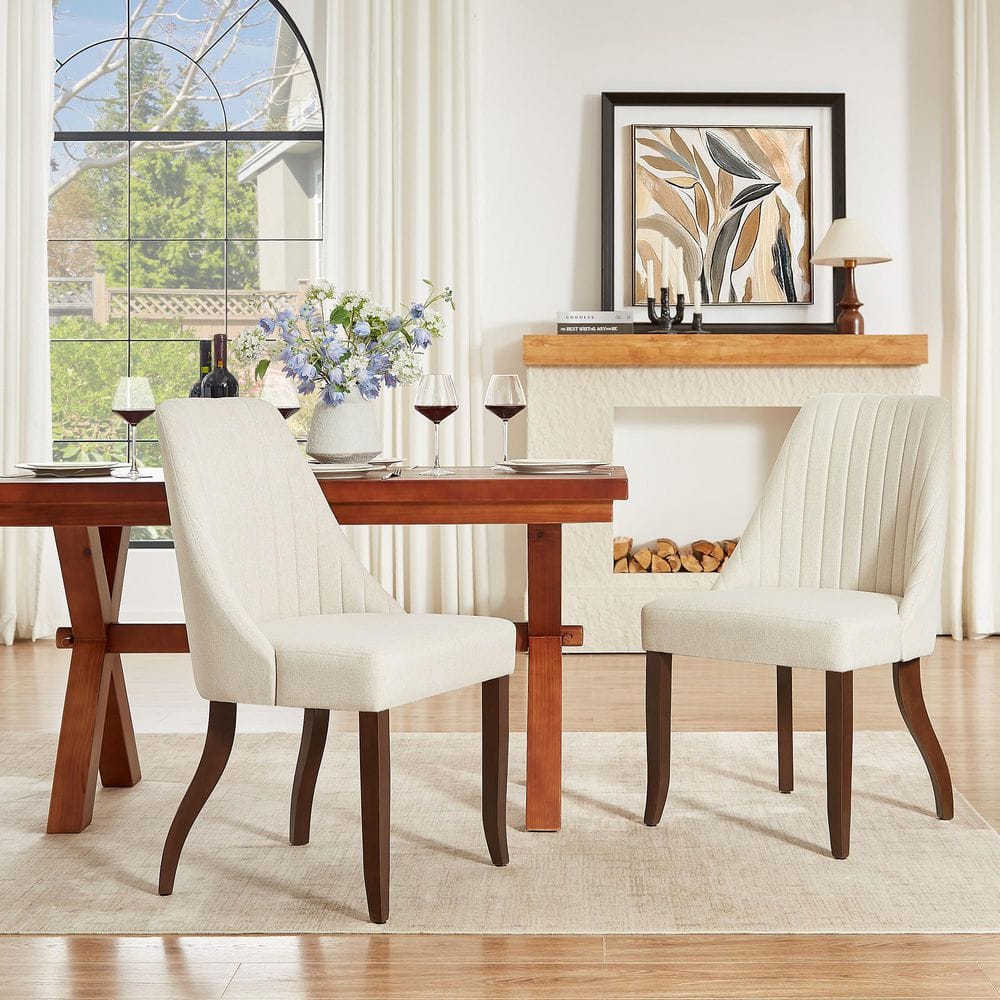 Beige Upholstered Parsons Dining Chairs (Set of 2), Fabric Dining Room Chairs with High Back and Solid Wood Legs price history on PriceWatchPro