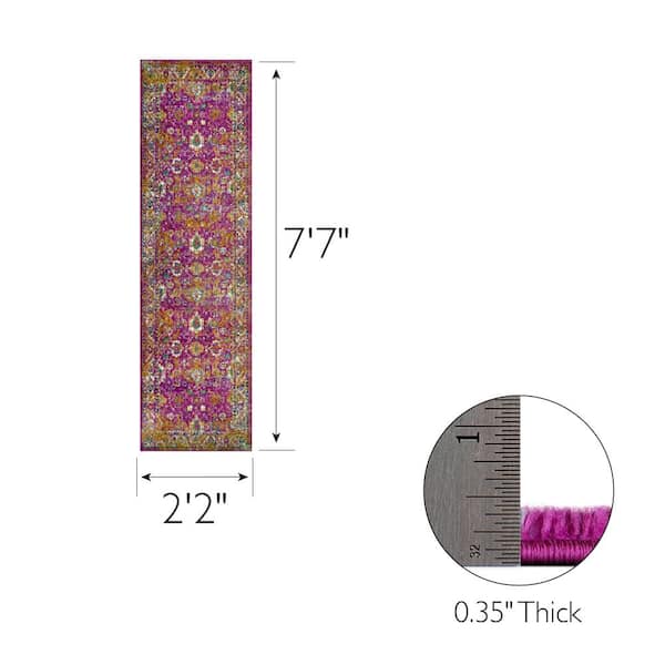 Laraline Vintage Faded Fuchsia 2 ft. x 8 ft. Bordered Polypropylene Runner Area Rug