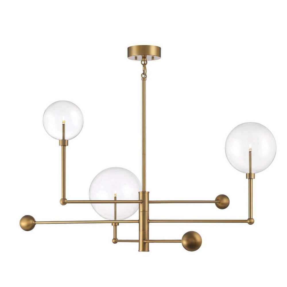 46 in. W x 25 in. H 3-Light Natural Brass Chandelier with Clear Orb Glass Shades, LED Light Bulbs and Adjustable Arms price history on PriceWatchPro