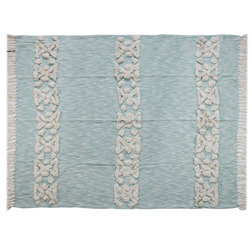 Sky Blue and White Organic Cotton Knitted Throw Blanket, 50" x 60"